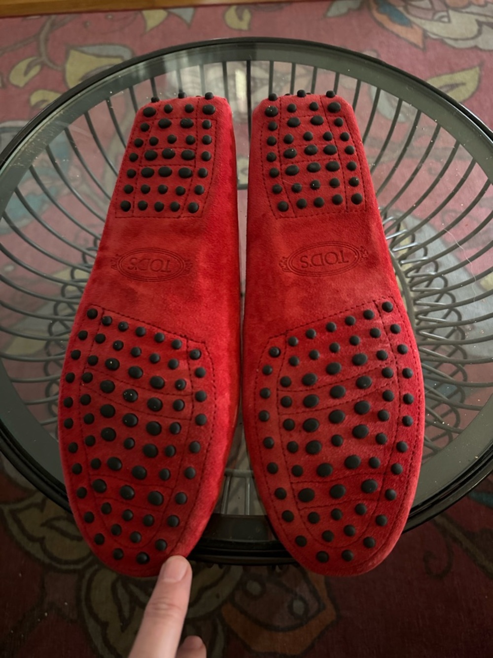Tod's Red Suede Penny Loafers - Women's Flats - Picture 4 of 8